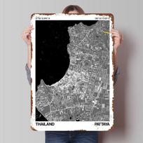 Pattaya City Street Map Poster Customized Wall Art Vintage Metal Signs Retro Tin Plaque for Man Cave Wand Deko Decoration Gaming 20x30cm（7.8x11.8inch）
