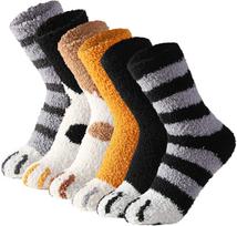 6 Pairs of Cute Cat Paw Socks Women’s Winter Plush Cozy Slipper Socks Pack of 6 gray