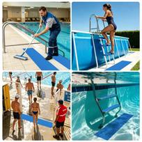 Swimming Pool Ladder Mat Non Slip Waterproof PVC Protective Pad 35.4x9 Inch Blue for Inground Pool Step Guard Use
