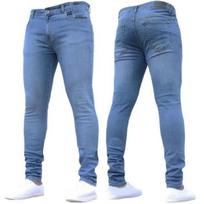 BeatStreet Man Pants Retro Washing Zipper Stretch Jeans Casual Slim Fit Trousers Male Plus Size Pencil Pants Denim Skinny Jeans for Men S