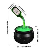 Raganos katilas su LED šviesa ir rūko generatoriumi, skeletas dekoras baisiam Hocus Pocus namų vakarėliui, Helovino rekvizitas, USB prijungimas green