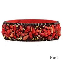 Korean Velvet Natural Crystal Broken Stones Multi-color Buckle Wide Bracelet KTJ