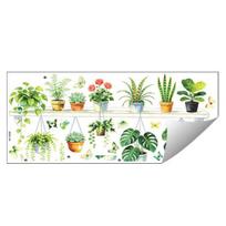 Tropical Plants Shelf Wall Sticker Green Potted Plant Wall Decals with Butterfly Flower for Living Room Bedroom Office