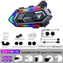 Y20 MAX Motociklo šalmas Bluetooth ausinė interkomas su miksavimu V5.3 IPX6 Vandeniui atsparus RGB spalvingas šviesos efektas 1000mAh baterija