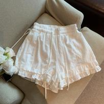 Chic and Feminine Wide-Leg Pants with Lace Trim for Spring/Summer – Women's Casual A-Line Shorts S (Recommended up to 95 Jin)