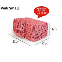 Retro Portable Rattan Woven Box with Handle Suitcase Woven Picnic Box Decorative Rattan Storage Box Home Decor