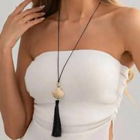 IngeSight.Z Simple Creative Resin Scallop Tassel Long Pendant Necklace for Women 2026 Charm Adjustable Wax Thread Party Jewelry
