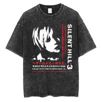 Silent Hill 3 Oversized T shirt 100% Cotton Vintage Washed T-shirt for men women hiphop streetwear P632 S įvairiaspalvis