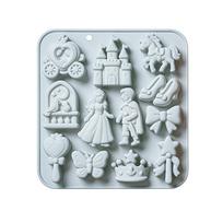Silicone Mold for Fondant 12 Cavities Prince Princess 3D Bow Castle Horse Cake Decoration Baking Accessories for Parties mėlyna