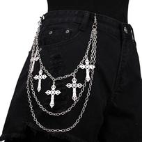 Punk Jeans Pants Chain Multi Layer Chain Punk Cross Charm Waist Wallet Chain Harajuku Belt For Hip Hop Dancers A1