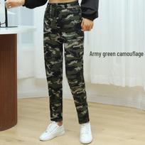Women's Camouflage Cargo Pants - High Elasticity, Stain-resistant, Loose Fit, Plus Size, for Spring/Autumn Casual Wear 2XL: 90-120 Jin