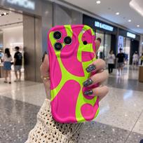 iPhone 17/16/15/14/13/12/11/8/7/Plus/Pro Max phone cases.Hot Pink Neon Green Abstract Fluid Wavy Edge Phone Case
