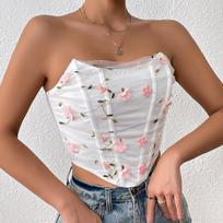 European American Floral Embroidery Mesh Strapless Outerwear Large