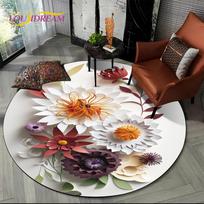 Dream Flower Art Daisy Rose Sunflower Cartoon Round Carpet Rug for Living Room Bedroom Kid Decor,Pet Area Rug Non-slip Floor Mat Diameter 60cm(23in)