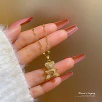 Cute Bear Necklace Love Hug Bear Real Gold Micro-Inlaid Zircon Simple Adjustable Collarbone Chain