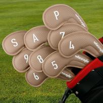 9Pcs Golf Iron Covers Set Club Head Clubs Case Protection Guard for Golfers Brown Woven Texture