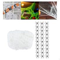 Tamsiai šviečianti voratinklio dekoracija su realistiškais vorais lauko Helovino dekoravimui 100g 30 Fake Spiders