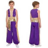 Berniukų Arabų Princas Cosplay Kostiumas Laisva Liemenė Metalinis Blizgus Skiautinis Plačios Kelnės Harem Kelnės Rinkinys 5-6 Years violetinė