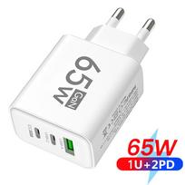 65W GaN Charger USB PD Type-C Fast Charging 3-Port Phone Adapter QC3.0 Compatible with 15 pro Max Samsung Galaxy KR Black