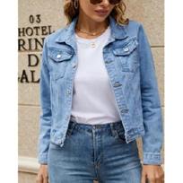 Female's Fashion Trend Lapel Pocket Single Breasted Short Denim Jacket Jacket XXL
