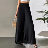 Women's High Waist Wide Leg Palazzo Pants, Lightweight Flowing Chiffon Trousers, Elegant Summer Casual Loose Fit Pants L