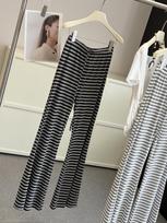 Women's Striped Flared Pants High Waist Elastic Waist Casual Soft Lounge Long Trousers S