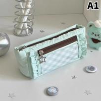 Simple Lace Pencil Case Large Capacity Sturdy Zipper Student Stationery Storage Bag for Teen Students