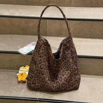 Women's Fashion Shoulder Bag Suede Leopard Pattern Large Capacity Magnetic Clasp Handbags Lightweight Shopper Totes 45x12x36cm