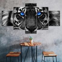 Tiger Blue Eyes Wild Animal 5 Piece Five Panel Wall Canvas Print Modern Art Poster Picture Home Decor Gift For Him For Her 20X35 20X45 20X55CM