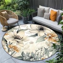 1pc Tropical Leaf Hibiscus Flower Pattern Area Rug, Round Non-slip Washable Floor Mat for Patio/RV/Living Room/Bedroom/Balcony 100x100cm