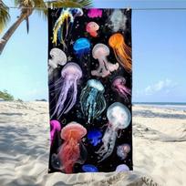 1pc Large Quick-Dry Beach Towel - Quick-Dry Absorbent Microfiber Towel with Colorful Jellyfish Print (Purple, Orange, Blue) W30*H60(CM)