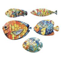 5 Pcs Wood Fish Wall Art Nautical Hanging Fish Wall Decor Rustic Fish Farmhouse Wall Sculpture for Beach Lake House Bathroom Decoration Sets