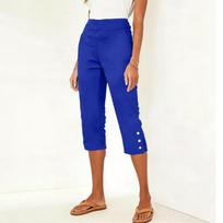 Women's High Waist Capri Pants Stretchy Casual Cropped Pants with Side Pockets and Button Detail on Leg L