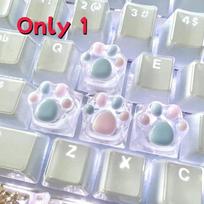 1Pcs Handmade Translucent Pink Blue Cat Claw Resin Keycaps Cross Axis Mechanical Keyboard Keycap Decoration Esc Wasd Keycaps