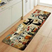 1Pcs Anti Fatigue Kitchen Rugs,Floral Black Cat Print Waterproof Non-Slip Thick Cushioned Kitchen Mat Heavy Duty Comfort Standing Mat for Kitchen MIT 40x60cm