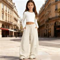 Girls Color Elastic Waist Loose Fit Casual Pants for Everyday Wear 120