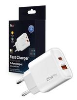 Greitojo įkrovimo įkroviklis FIT2 K20 20W su USB-C PD ir USB-A QC, baltas