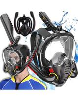 Pilno veido nardymo kaukė snorkelingui 180°, DryTop, kamerai, juoda