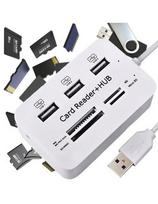 7-in-1 USB šakotuvas su SD/microSD kortelių skaitytuvu, 3 USB