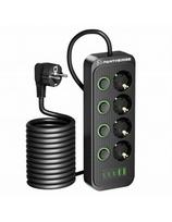 Ilgintuvas Pantherise, 4 lizdai, 2x USB-A, 3x USB-C, atskiri jungikliai, 5 m
