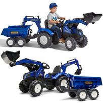 FALK New Holland Pedalinis traktorius su priekaba, mėlynas