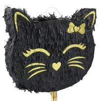 Juoda katės galvos formos pinjata – 35 cm
