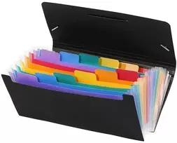 Dėklas dokumentams Viquel Rainbow, 26×13,5cm, 12 skyrelių, su gumelėmis, plastikinis, juodos spalvos