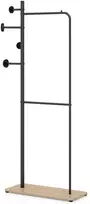 Drabužių kabykla su 2 skersiniais ir 4 kabliukais, natūralios medienos ir juoda, 68,6 × 30,5 × 167,6 cm