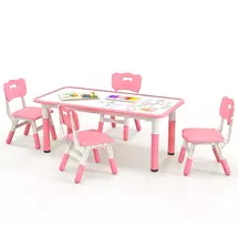 Vaikiškų kėdžių ir stalo komplektas su reguliuojamu aukščiu ir piešimo stalviršiu, rožinis, 119,4 × 59,7 × 48–59,9 cm, 4 vietų