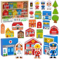 TOOKY TOY Medinis pastatų ir figūrėlių rinkinys „Miestas“
