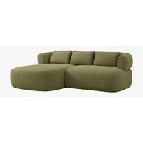 Žalios spalvos kampinė sofa iš boucle (su kairiuoju kampu/su gultu) Jenny – Micadoni