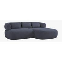 Tamsiai mėlynos spalvos kampinė sofa iš boucle (su dešiniuoju kampu/su gultu) Jenny – Micadoni