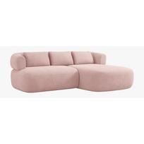 Šviesiai rožinės spalvos kampinė sofa iš boucle (su dešiniuoju kampu/su gultu) Jenny – Micadoni