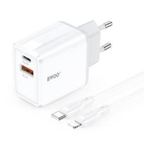 BWOO sieninis įkroviklis CDA182 QC 38W 1x USB-A + 1x USB-C su USB-C į Lightning laidu 1 m juodas
